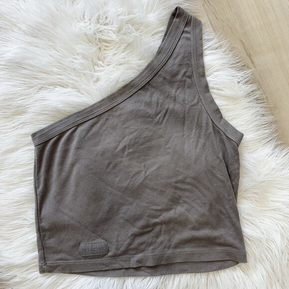 Set Active One Shoulder Ribbed Gray Tank Medium - Picture 1 of 4